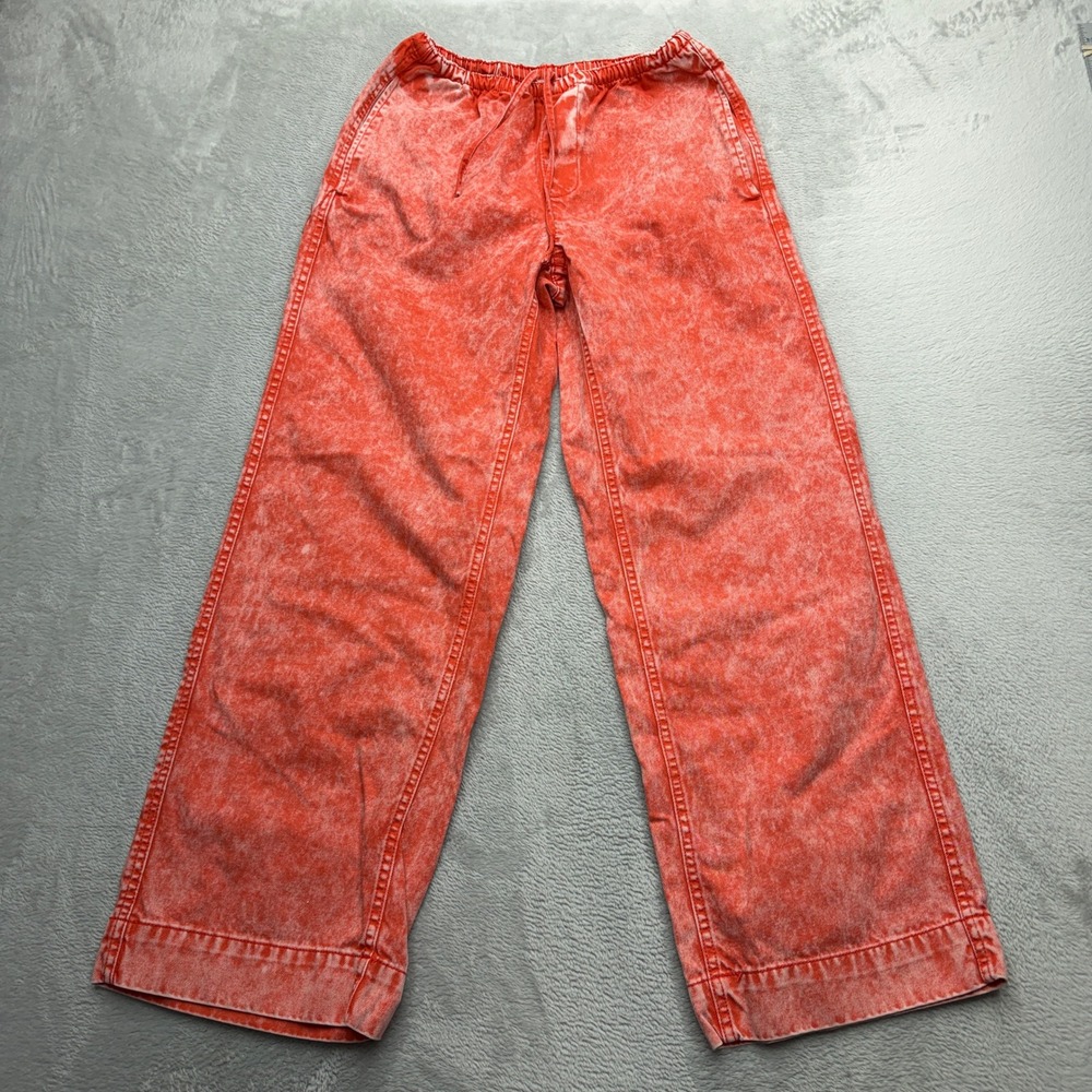BDG Wide Leg Pants Womens Size S Elastic Waist Red Acid Wash Drawstring